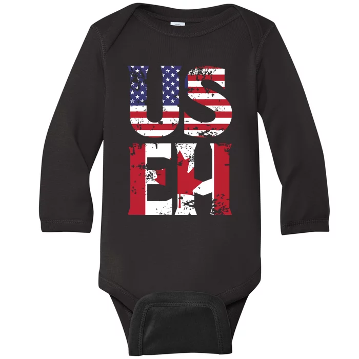 US EH American Canadian Funny Meme Quote Baby Long Sleeve Bodysuit