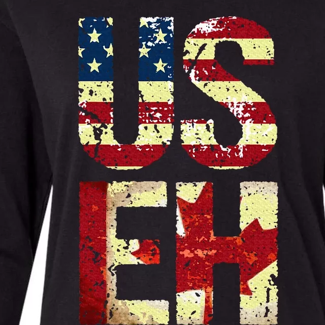 Us Eh America Canada Flag Funny American Canadian Womens Cotton Relaxed Long Sleeve T-Shirt