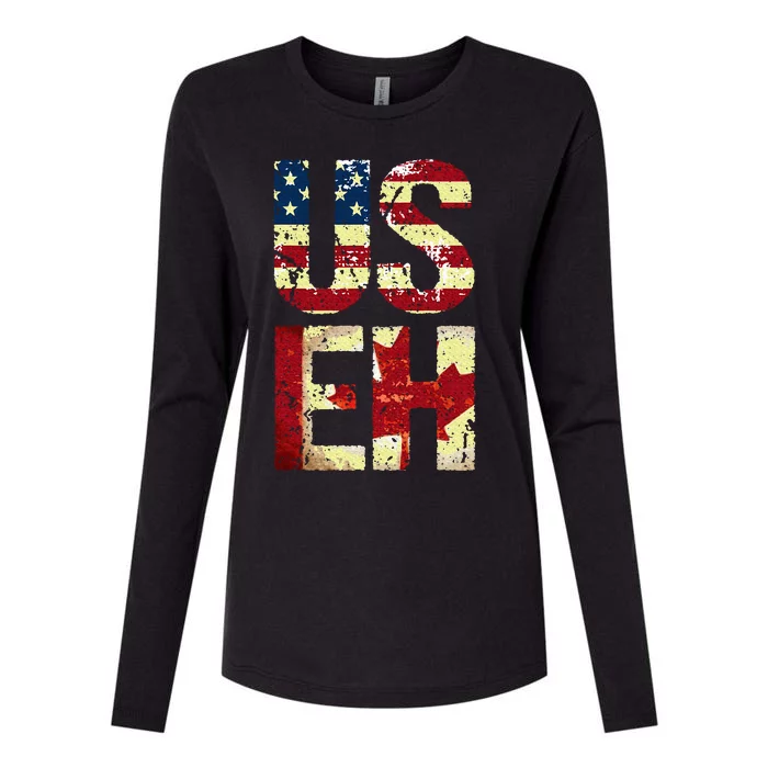 Us Eh America Canada Flag Funny American Canadian Womens Cotton Relaxed Long Sleeve T-Shirt