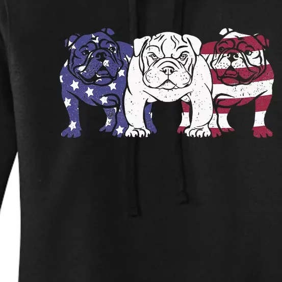 Unique English Bulldog Dog American Flag Retro Women's Pullover Hoodie