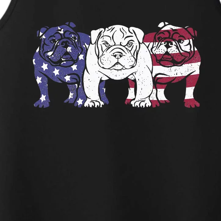 Unique English Bulldog Dog American Flag Retro Performance Tank