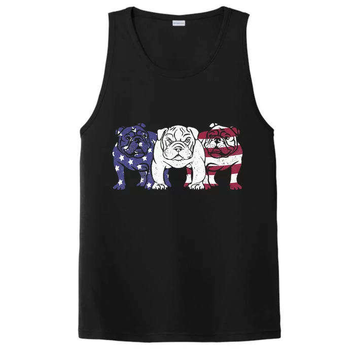 Unique English Bulldog Dog American Flag Retro Performance Tank