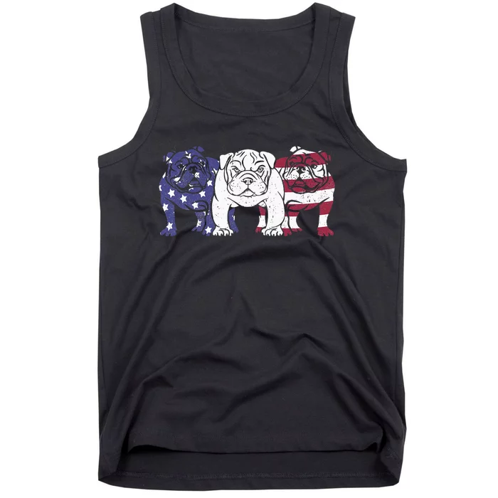 Unique English Bulldog Dog American Flag Retro Tank Top