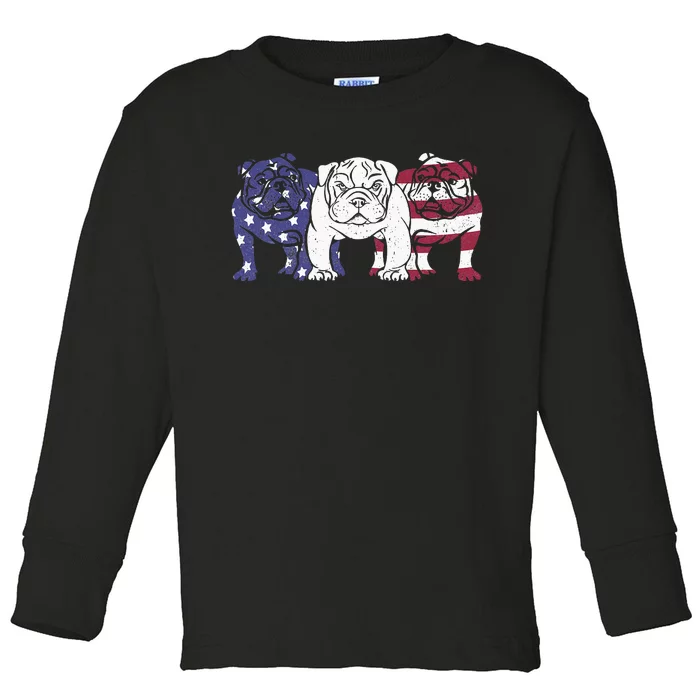 Unique English Bulldog Dog American Flag Retro Toddler Long Sleeve Shirt