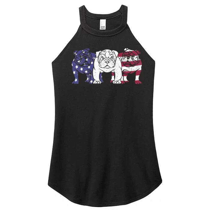 Unique English Bulldog Dog American Flag Retro Women’s Perfect Tri Rocker Tank