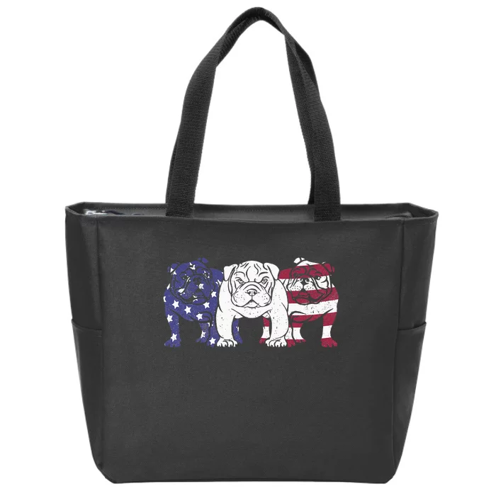 Unique English Bulldog Dog American Flag Retro Zip Tote Bag