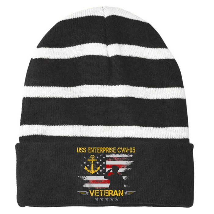 USS Enterprise CVN 65 Aircraft Carrier Veteran Flag Vintage Striped Beanie with Solid Band