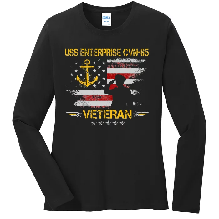 USS Enterprise CVN 65 Aircraft Carrier Veteran Flag Vintage Ladies Long Sleeve Shirt