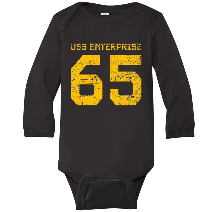 Uss Enterprise Cvn65 Aircraft Carrier Distressed Style Baby Long Sleeve Bodysuit