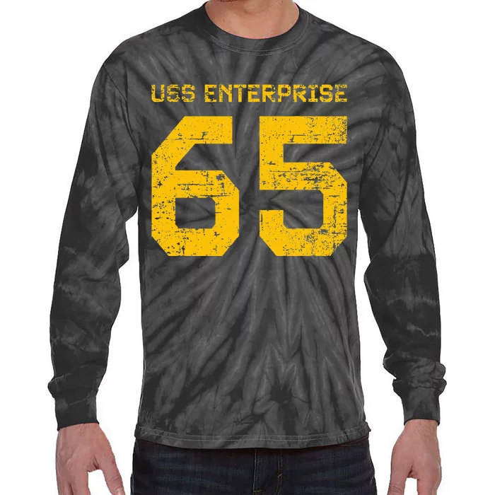 Uss Enterprise Cvn65 Aircraft Carrier Distressed Style Tie-Dye Long Sleeve Shirt