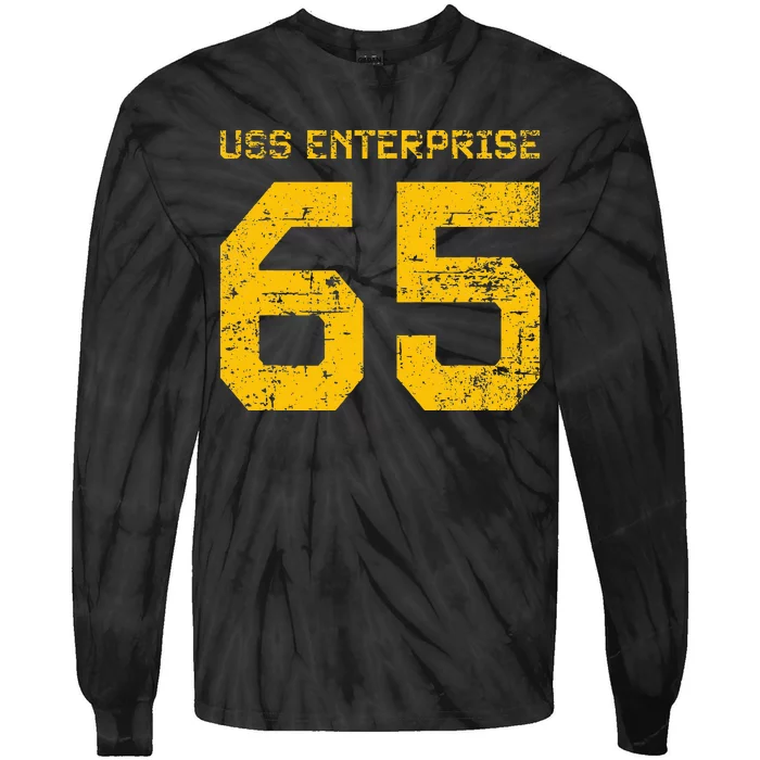 Uss Enterprise Cvn65 Aircraft Carrier Distressed Style Tie-Dye Long Sleeve Shirt