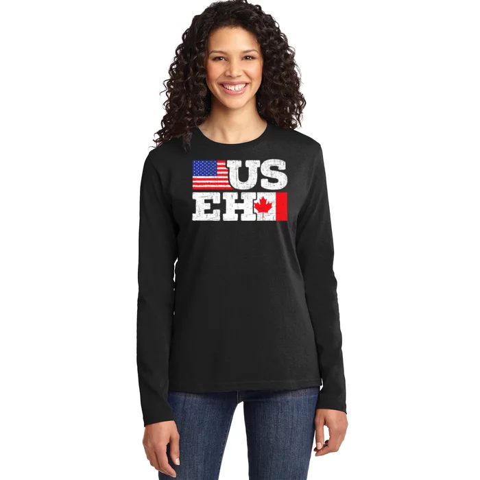 US EH Canada America Flag Maple Leaf Proud Canuck Roots Ladies Long Sleeve Shirt