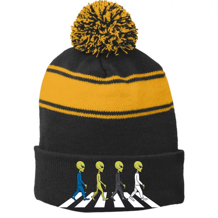 Ufo Extraterrestrial Crossing Alien Stripe Pom Pom Beanie