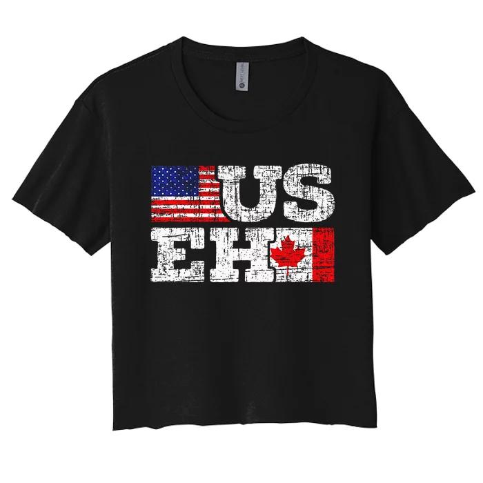 Us Eh Canada America Flag Maple Leaf Proud Canuck Roots Women's Crop Top Tee