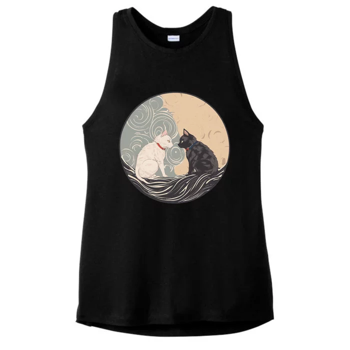 Ukiyo E Cats Ladies Tri-Blend Wicking Tank