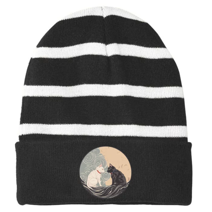 Ukiyo E Cats Striped Beanie with Solid Band