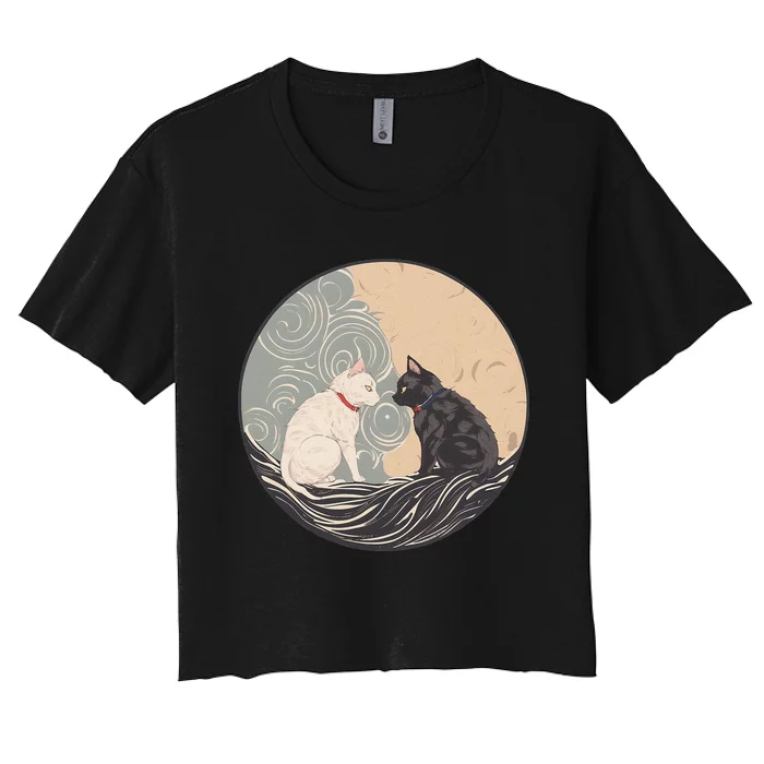 Ukiyo E Cats Women's Crop Top Tee