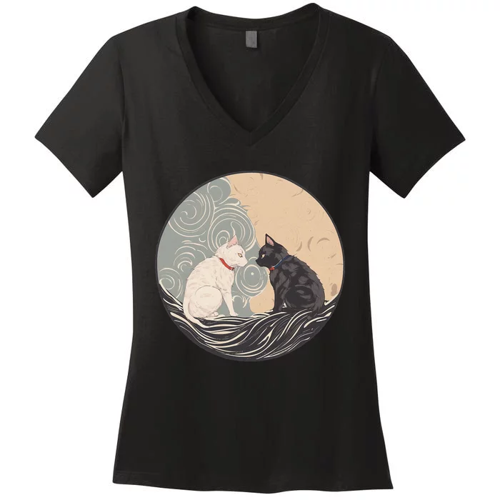 Ukiyo E Cats Women's V-Neck T-Shirt