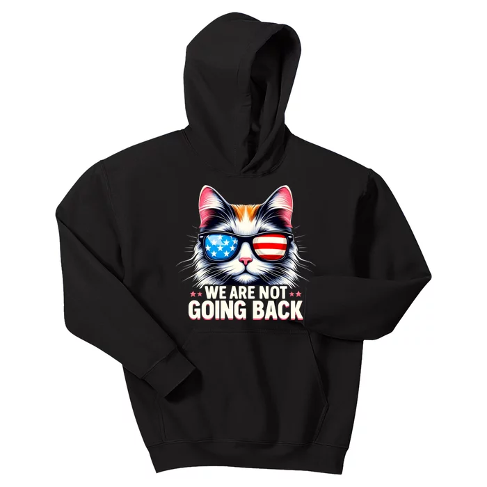 Us Election Day 2024 America Flag Cat We Are Not Going Back Kids Hoodie