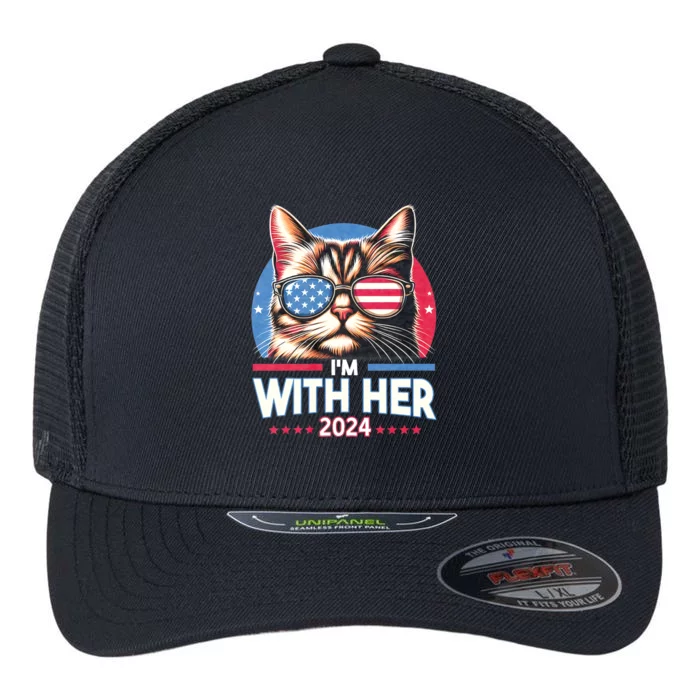 Us Election Day 2024 America Flag Cat IM With Her 2024 Flexfit Unipanel Trucker Cap