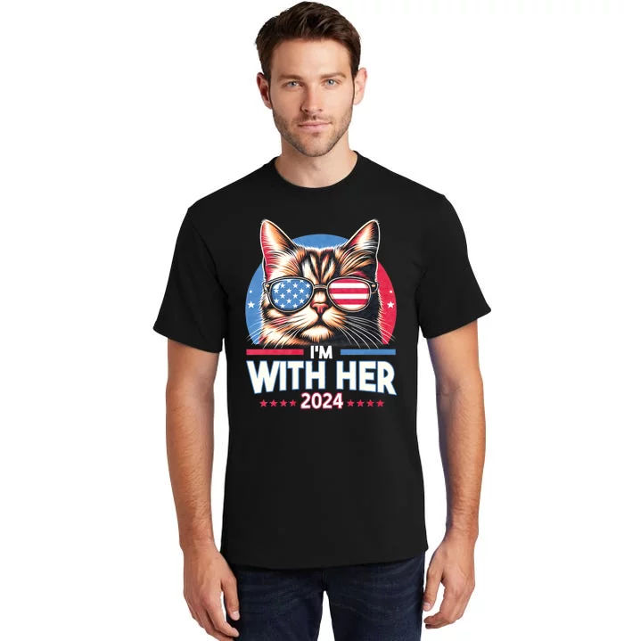 Us Election Day 2024 America Flag Cat IM With Her 2024 Tall T-Shirt