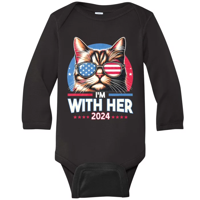 Us Election Day 2024 America Flag Cat IM With Her 2024 Baby Long Sleeve Bodysuit