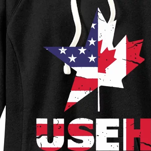 Us Eh Funny Canada American Flag Women's Fleece Hoodie