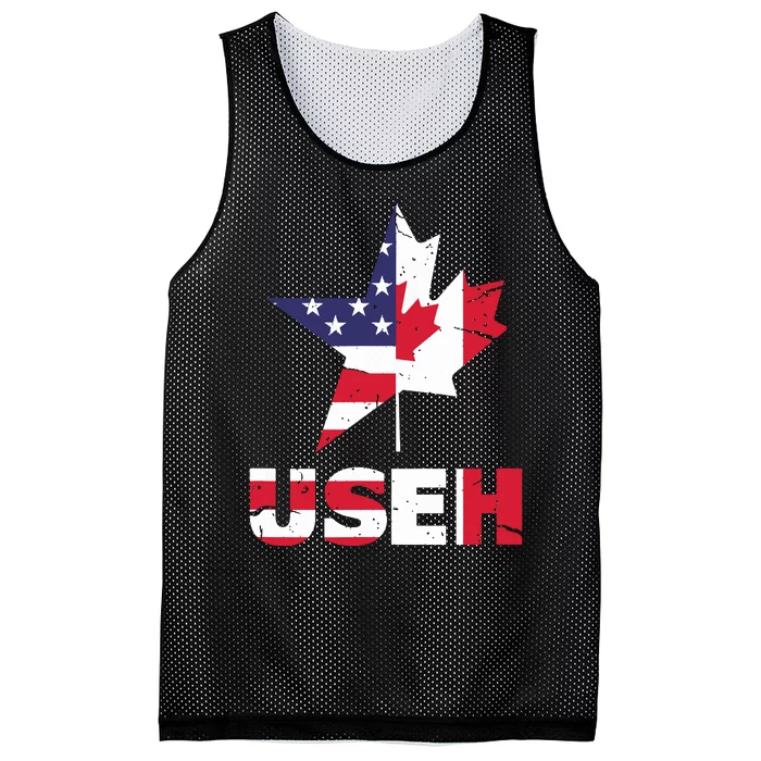 Us Eh Funny Canada American Flag Mesh Reversible Basketball Jersey Tank