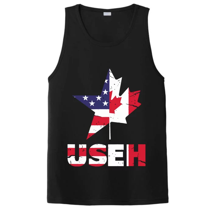 Us Eh Funny Canada American Flag Performance Tank