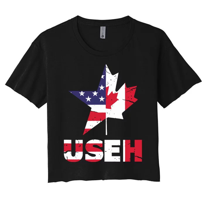 Us Eh Funny Canada American Flag Women's Crop Top Tee