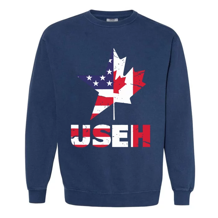 Us Eh Funny Canada American Flag Garment-Dyed Sweatshirt