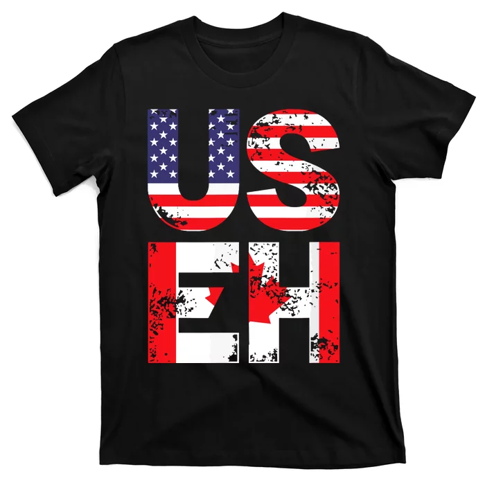 Us Eh Funny Canada American Flag T-Shirt