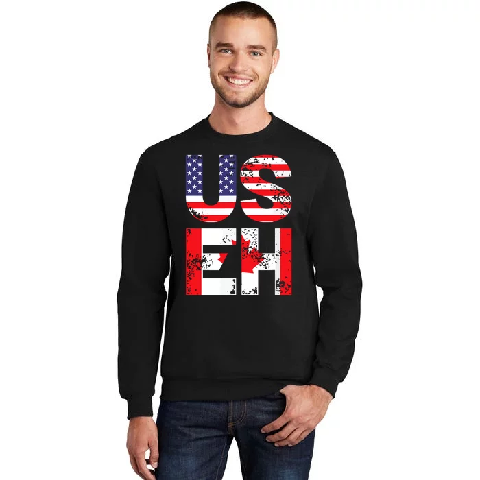 Us Eh Funny Canada American Flag Tall Sweatshirt