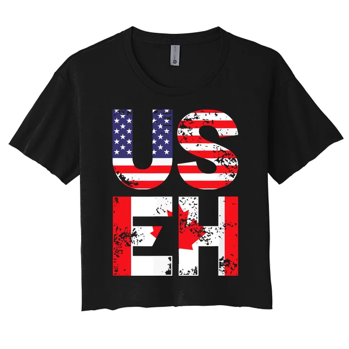 Us Eh Funny Canada American Flag Women's Crop Top Tee