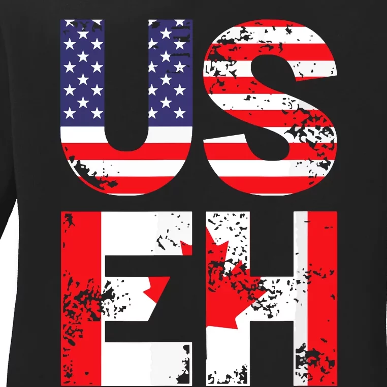 Us Eh Funny Canada American Flag Ladies Long Sleeve Shirt