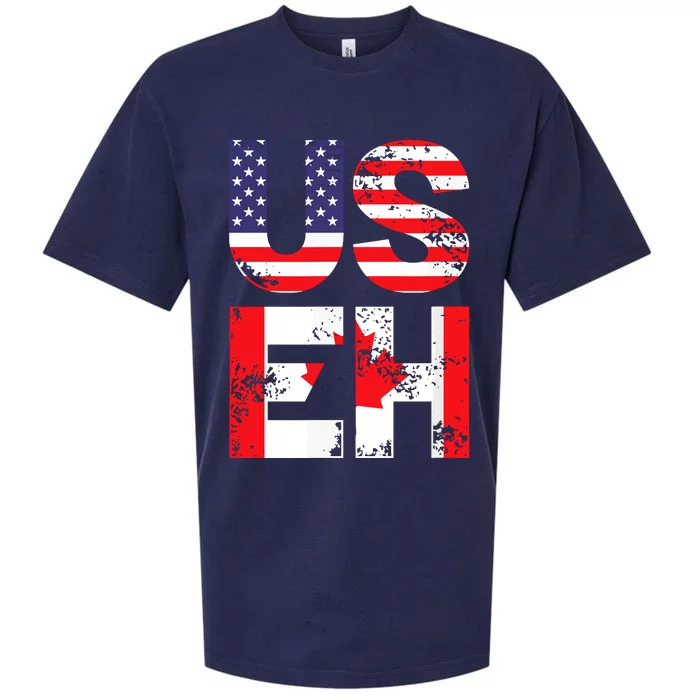 Us Eh Funny Canada American Flag Sueded Cloud Jersey T-Shirt