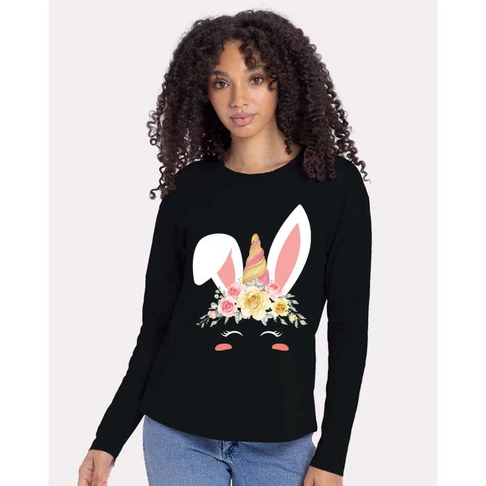 Unicorn Easter Floral Bunny Womens Cotton Relaxed Long Sleeve T-Shirt