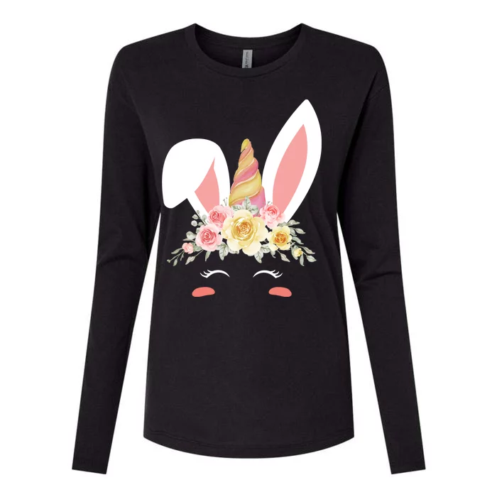 Unicorn Easter Floral Bunny Womens Cotton Relaxed Long Sleeve T-Shirt