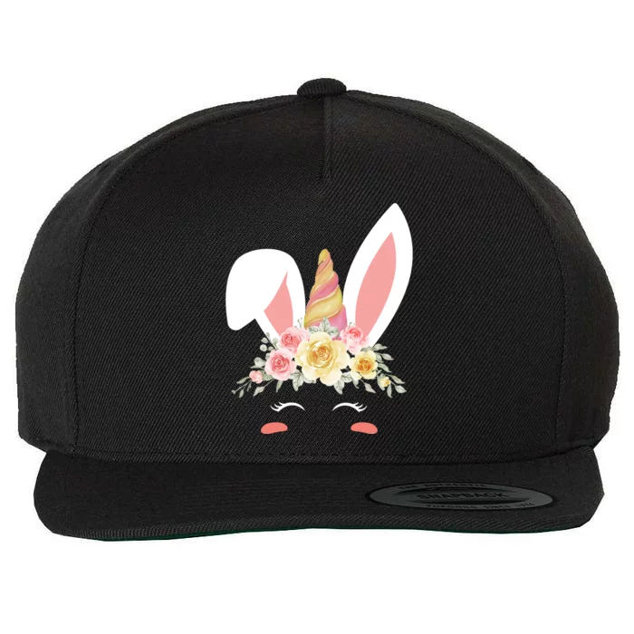 Unicorn Easter Floral Bunny Wool Snapback Cap