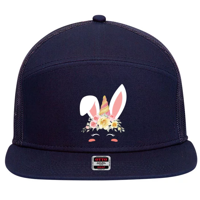 Unicorn Easter Floral Bunny 7 Panel Mesh Trucker Snapback Hat