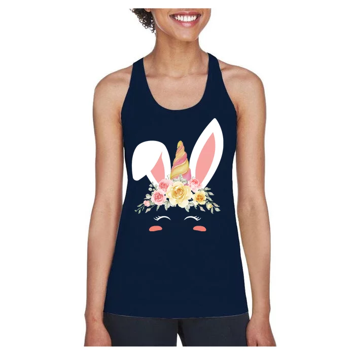 Unicorn Easter Floral Bunny Women's Racerback Tank