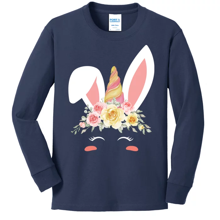 Unicorn Easter Floral Bunny Kids Long Sleeve Shirt