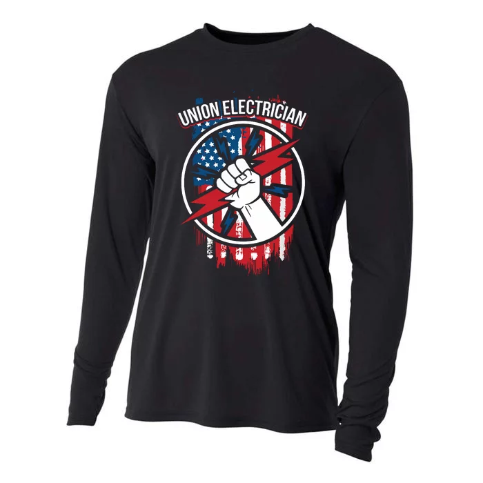 Union Electrician Gift For American Electricians Cooling Performance Long Sleeve Crew