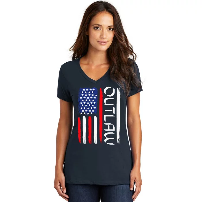 Usa Election IM Voting For The Outlaw In 2024 Trump Women's V-Neck T-Shirt