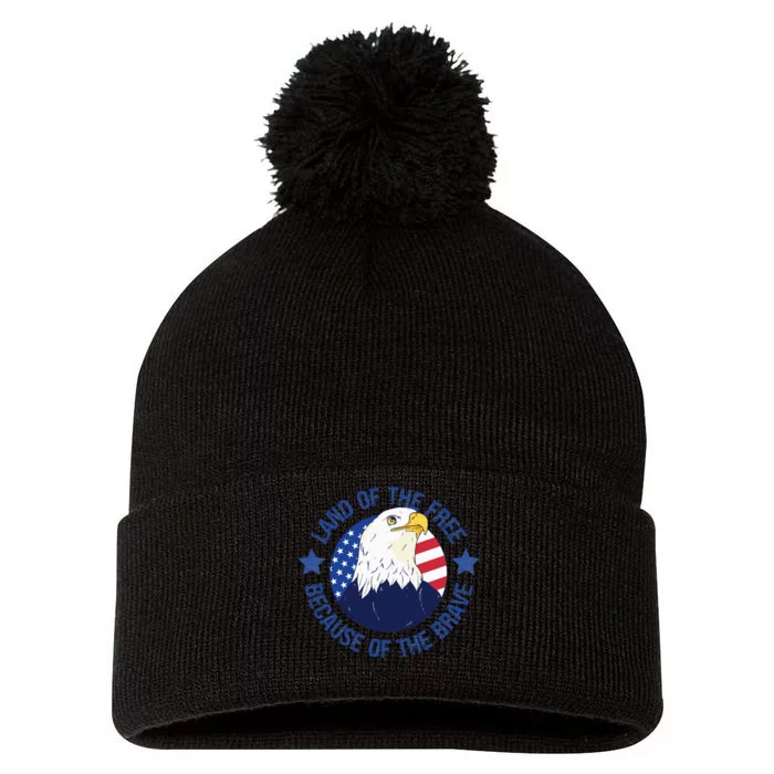 USA Eagle Land Of The Free Because Of The Brave 4th Of July Sweatshirt Pom Pom 12in Knit Beanie