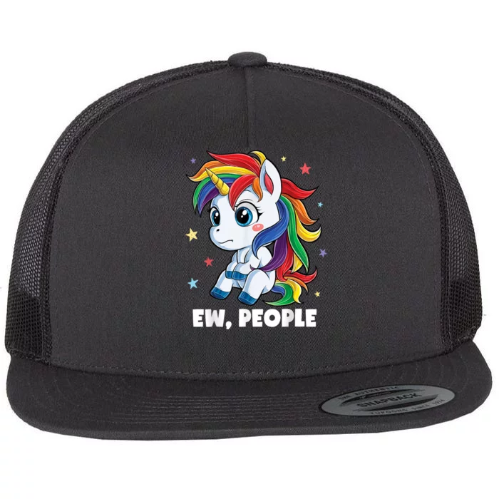 Unicorn Ew People Girls Kids Funny Rainbow Unicorns Flat Bill Trucker Hat