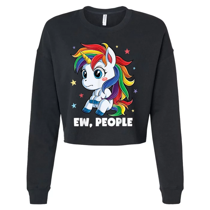 Unicorn Ew People Girls Kids Funny Rainbow Unicorns Cropped Pullover Crew