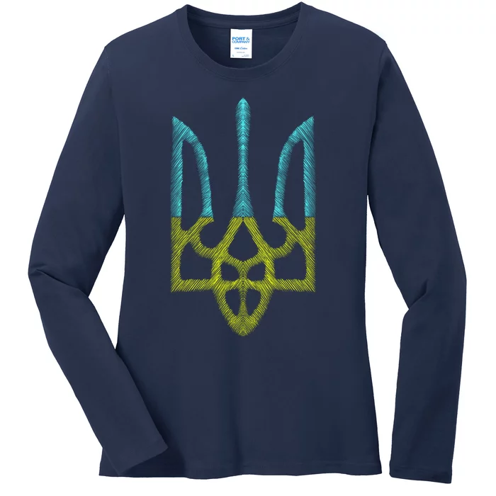 Ukraine Emblem Sketch Ladies Long Sleeve Shirt