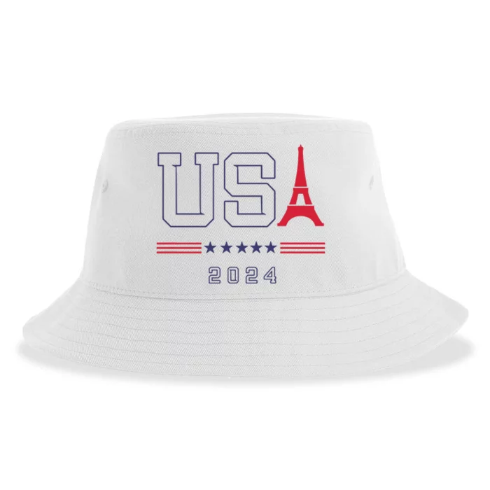 Usa Eiffel Tower Usa 2024 Sustainable Bucket Hat