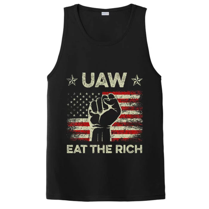 UAW Eat The Rich UAW Strong UAW Proud Union Vintage US Flag Performance Tank